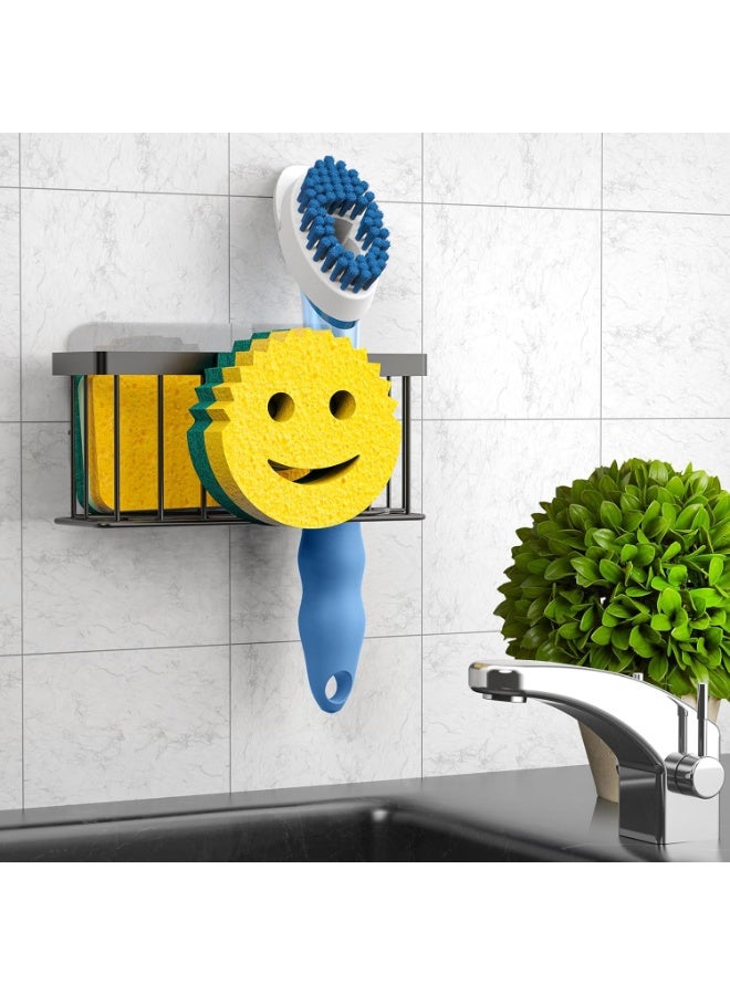 Sponge Holder Smiley Face, Sink Caddy for Kitchen Sink, Sink Organizer Sponge Holder with 2 PCS Suction Cups/1 PCS Adhesive Strips, Designed for Sponge, Soap, Dish Brush, Scrubber-Black - Image 5